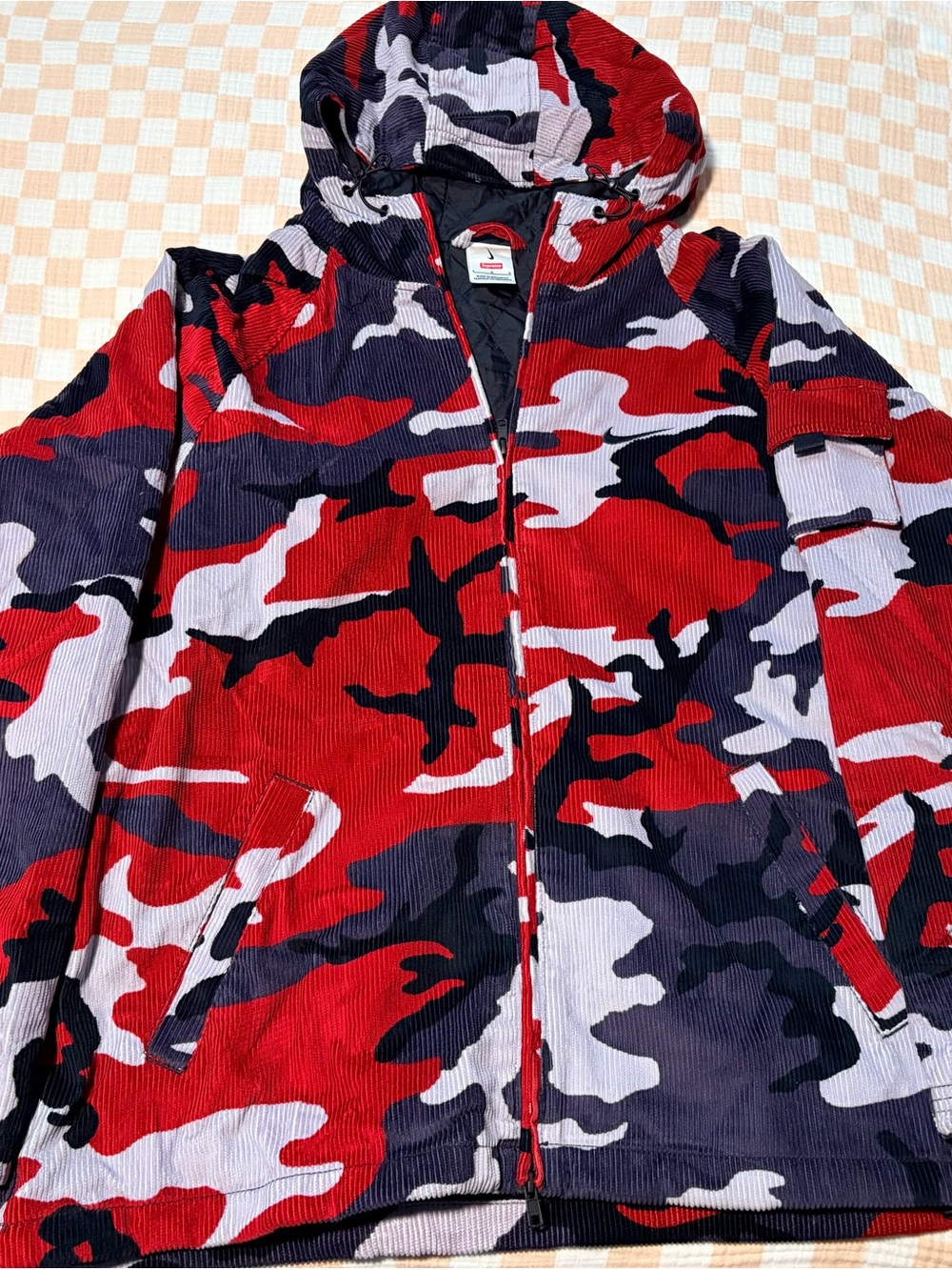Supreme Red Black Gray Camo Hooded Jacket